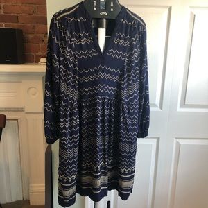 Anthropologie blue & tan tunic dress